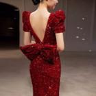 Sequin Bow Mermaid Evening Gown