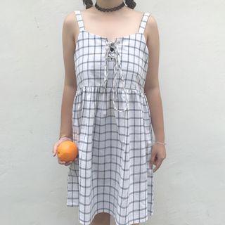 Check Spaghetti Strap A-line Dress