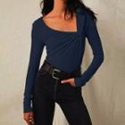 One-shoulder Long-sleeve Crinkled Top