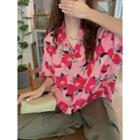Short-sleeve Floral Loose-fit Shirt Rose Pink - One Size