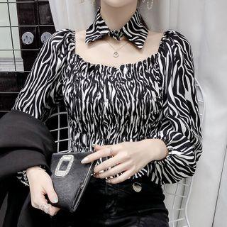 Puff-sleeve Zebra Print Blouse