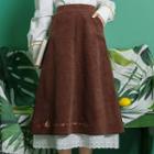 Lace-hem Embroidered Corduroy Skirt