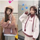 Mock Two-piece Letter Embroidered Ear-accent Hoodie