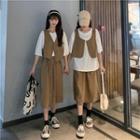 Set : Plain Sleeveless Tank Top + Pocket Skirt / Round-neck Short-sleeve Top