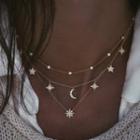 Moon & Star Rhinestone Layered Necklace Nl109 - Gold - One Size