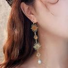 Faux Pearl Alloy Sun Dangle Earring 1 Pair - Silver Needle - Gold - One Size