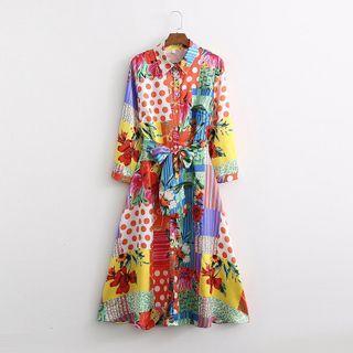 All-over Print Tie-waist A-line Shirtdress
