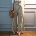 High-waist Linen Blend Wide-leg Pants With Belt