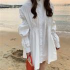 Balloon-sleeve Shirtdress White - One Size