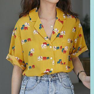 Elbow-sleeve Elephant Hawaiian Shirt