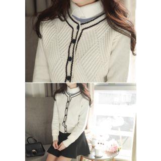 Stitched-detail Button-down Cardigan