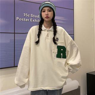 Lettering Bear Embroidered Polo Sweatshirt
