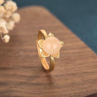 Flower Faux Gemstone Alloy Open Ring Pink - One Size