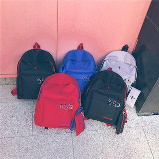 Ring Detail Embroidered Canvas Backpack With Coin Purse