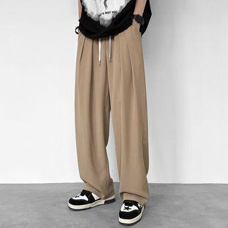 Drawstring-waist Plain Loose Fit Pants