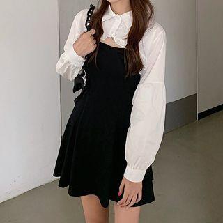 Set: Cropped Blouse + Spaghetti Strap A-line Dress