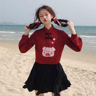 Applique Long-sleeve Shirt / A-line Skirt