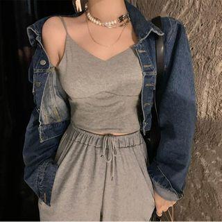 Denim Jacket / Spaghetti Strap Top / Sweatpants