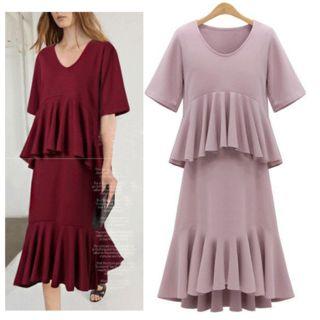 Plain Tiered Ruffle Short-sleeve Dress