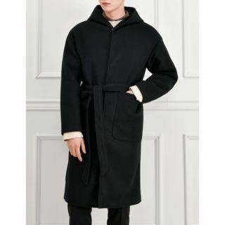 Hooded Loose-fit Coat With Sash