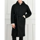 Hooded Loose-fit Coat With Sash