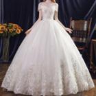 Short-sleeve Lace Trim A-line Wedding Gown