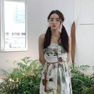 Shirred-front Printed Tube Dress