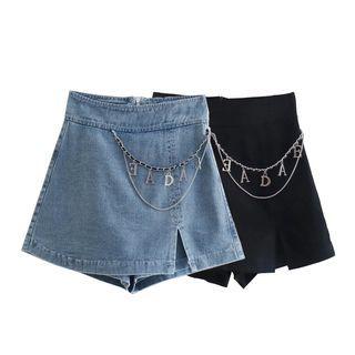 Lettering Chained High Waist Denim Skort