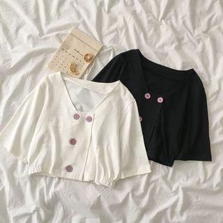Short-sleeve Double Breasted Cropped Top