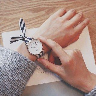 Gingham / Striped Fabric Strap Watch