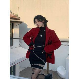 Ribbon Accent Button-up Jacket Red - One Size