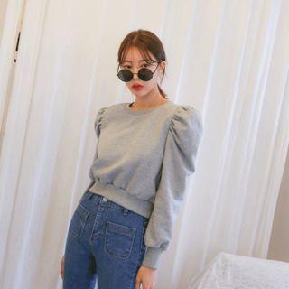 Puff-shoulder Crop Sweatshirt
