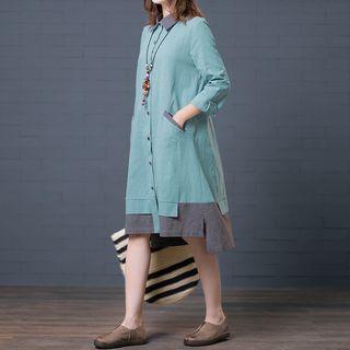 Color Block Panel Medium Maxi Shirtdress