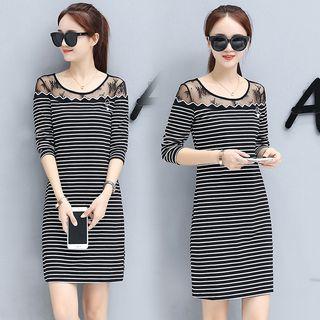 Mesh Yoke Long-sleeve Dress