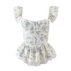 Sleeveless Lace Trim Floral Corset Top