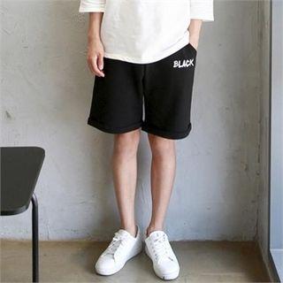 Black Letter Print Sweat Shorts