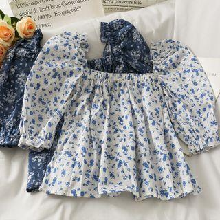 Boatneck Ruffled-trim Floral Peplum Top