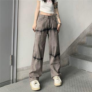 Distressed Tie Dye Wide Leg Jeans