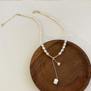 Flower Pendant Freshwater Pearl Choker 1 Pc - White - One Size