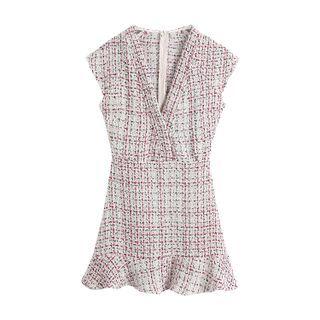 Sleeveless V-neck Tweed Mini A-line Dress