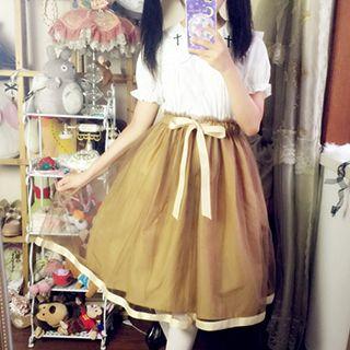 Bow Midi A-line Skirt