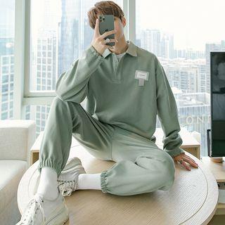 Lettering Waffle Polo Sweatshirt / Sweatpants