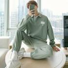 Lettering Waffle Polo Sweatshirt / Sweatpants