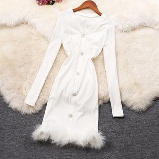 Faux Pearl Button Knit Dress