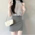 Set: Sleeveless Top + Shirred Mini Pencil Skirt