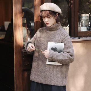 Plain Turtleneck Sweater Coffee - One Size