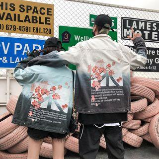Couple Matching Gradient Printed Denim Jacket