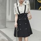 Short-sleeve Mock Two-piece Ruffle Mini Collared Dress