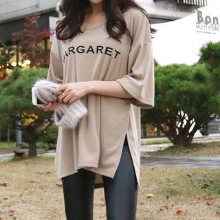 Elbow-sleeve Letter Long T-shirt