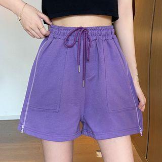 High-waist Zip-side Wide-leg Shorts